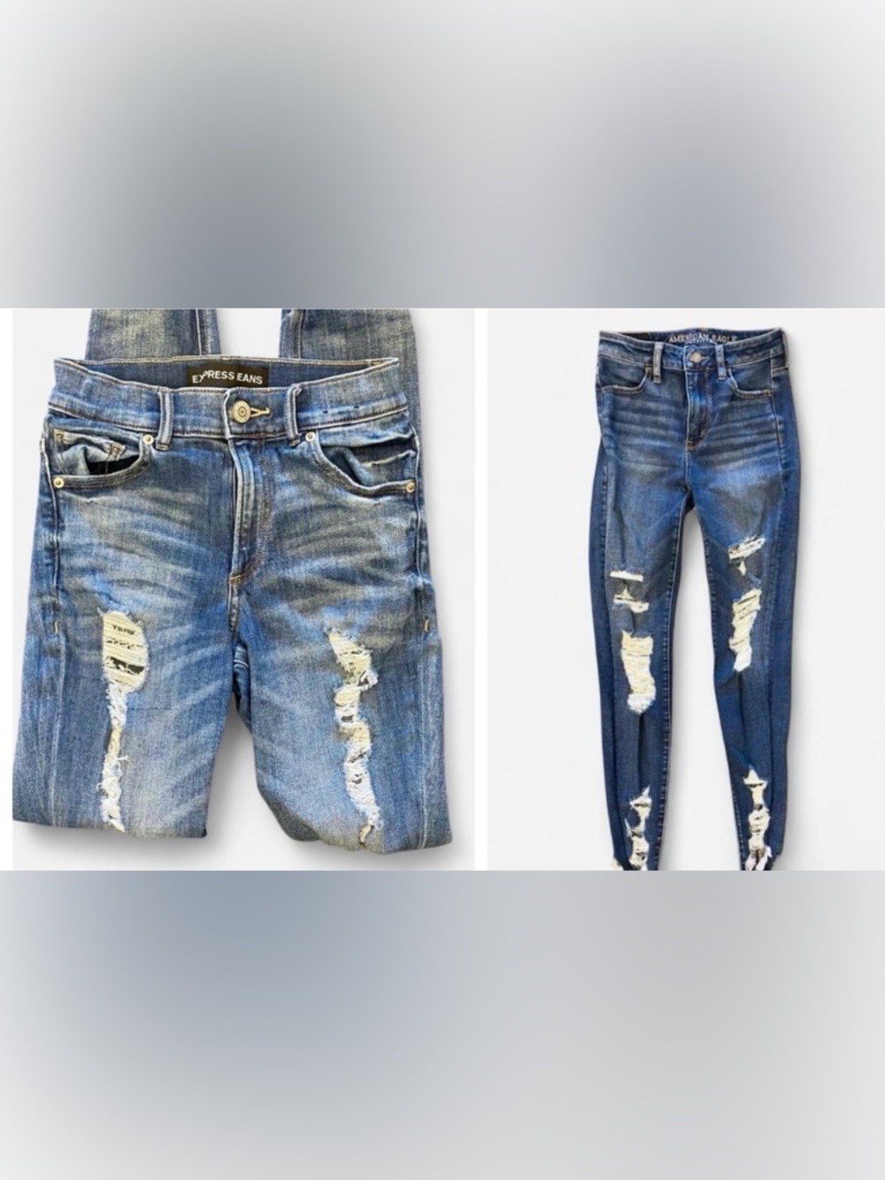 2 pairs! American Eagle and Express Women's Blue Distressed Jeans